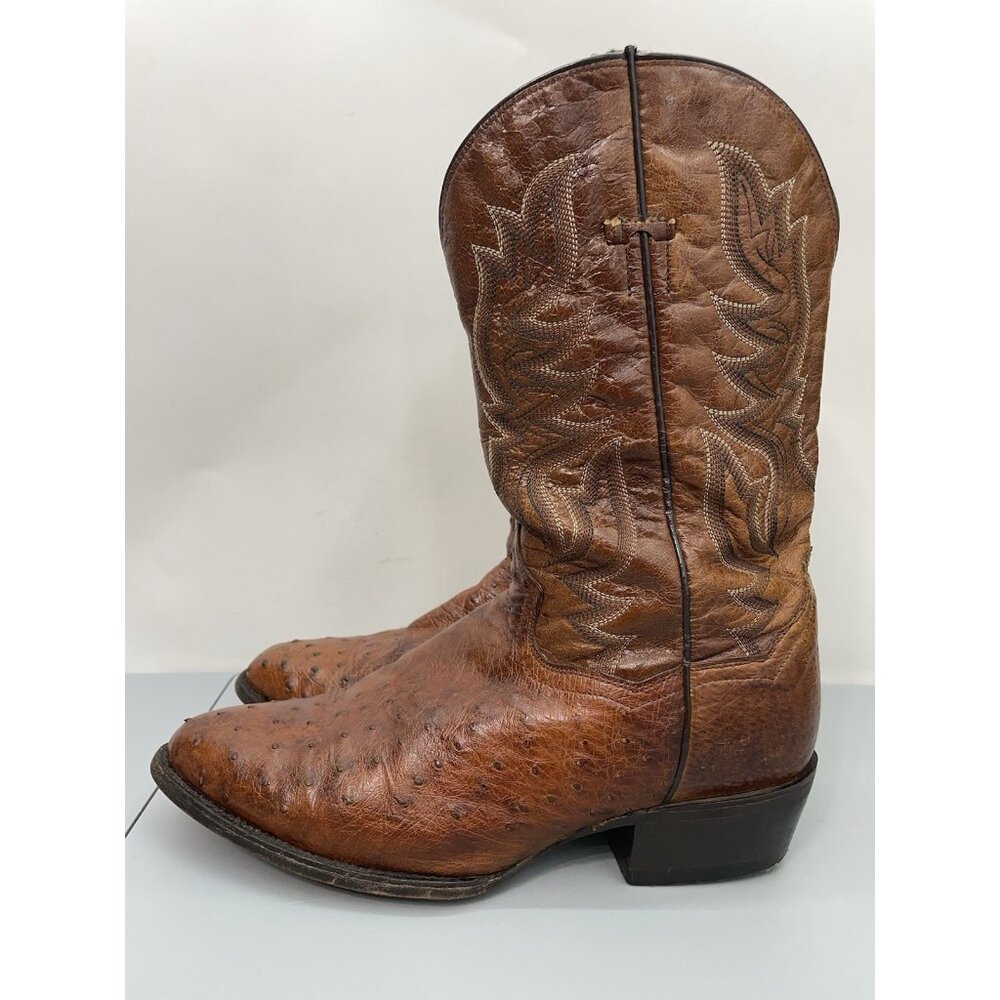 Dan Post Ostrich Cowboy Boots Exotic Full Quill Western Cognac Brown Mens 9.5D